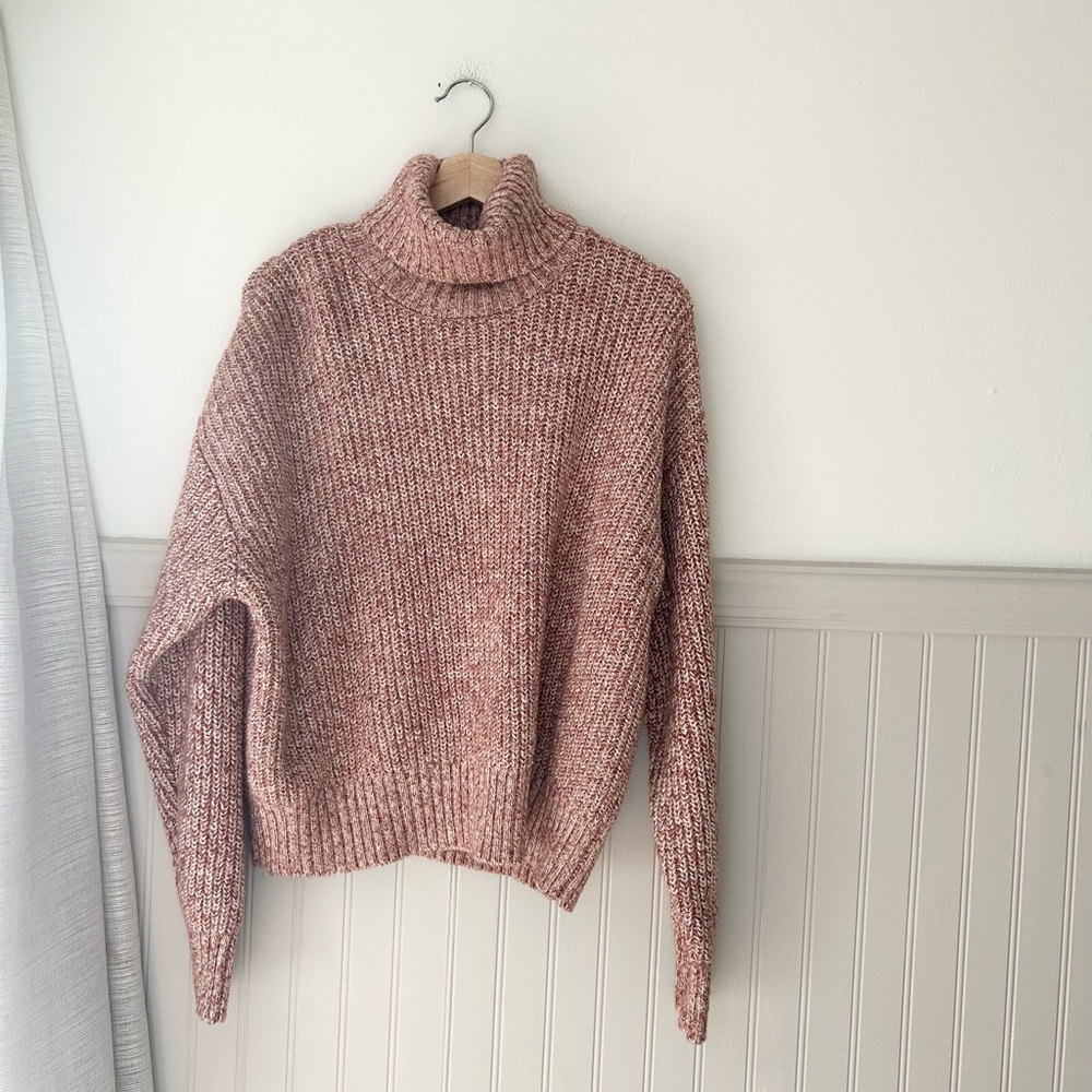 Future Collective XL Rose Pink Chunky Turtleneck Wool Blend Sweater